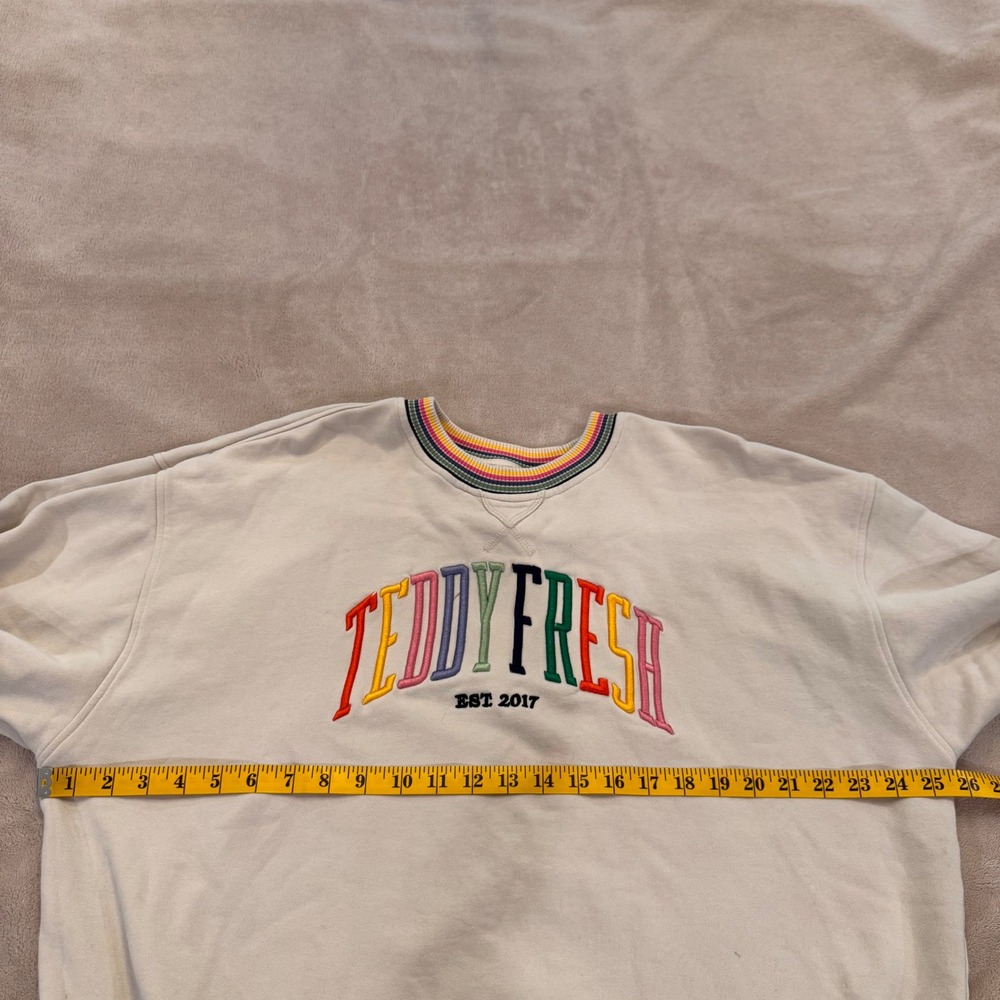 Teddy Fresh Rainbow Striped Crewneck Sweatshirt Streetwear Retro Pastel Sz L - Picture 7 of 10